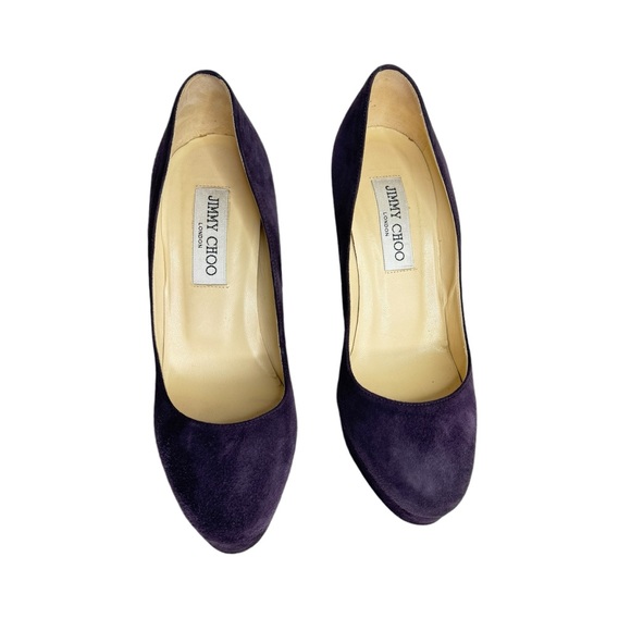 Jimmy Choo Cosmic Eggplant Dark Plum Suede Platform Pumps - Picture 2 of 10